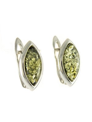 Серебряные серьги «Амарант» со вставками сверкающего зеленого янтаря в форме листочков, 506511282