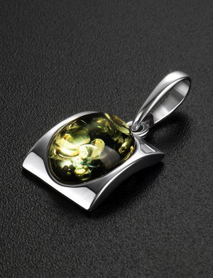 Кулон из серебра «Эллипс» со вставкой сверкающего зеленого янтаря, 501711142