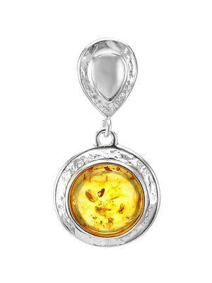 Круглый серебряный кулон с вставкой из натурального лимонного янтаря «Ампир», 501711251