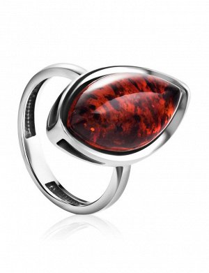 Серебряное кольцо с натуральным янтарем насыщенного коньячного цвета «Мармелад»