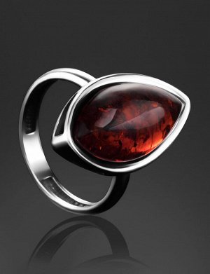 Серебряное кольцо с натуральным янтарем насыщенного коньячного цвета «Мармелад», 5063211268