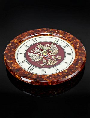 Настенные часы в янтарной оправе «Герб России», 913105681