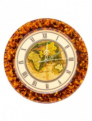 Круглые настенные часы в янтарной рамке «Карта мира», 913105682