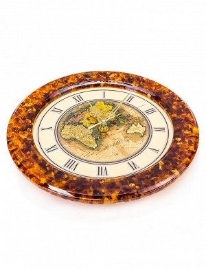 Круглые настенные часы в янтарной рамке «Карта мира», 913105682