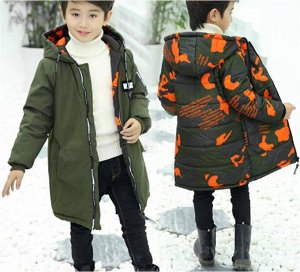 Куртка утепленная детская для мальчиков с капюшоном двусторонняя
