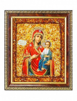 Иверская икона Божией Матери с натуральным балтийским янтарём