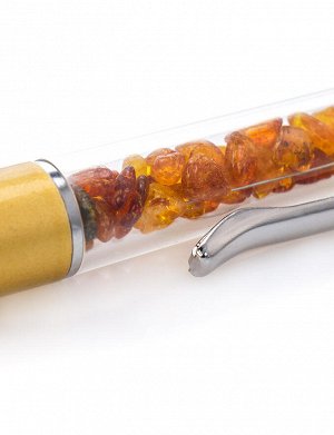 Ручка-стилус золотистого цвета, декорированная натуральным балтийским янтарём