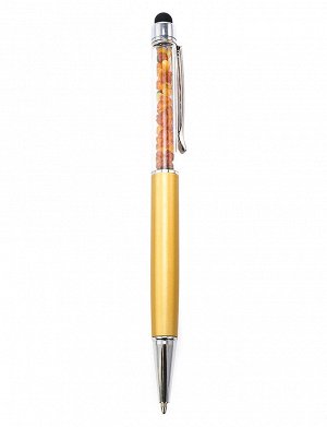 Ручка-стилус золотистого цвета, декорированная натуральным балтийским янтарём, 605508367