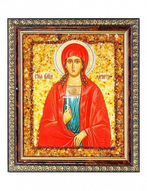 Именная икона с натуральным балтийским янтарём «Святая великомученица Марина (Маргарита)»