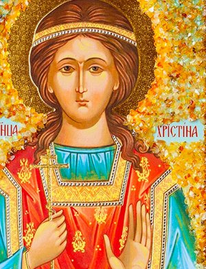 Именная икона, украшенная натуральным янтарём «Святая мученица Кристина», 906904433