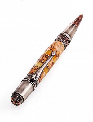 Ручка из латуни, украшенная древесиной карельской берёзы и натуральным янтарём, 810605300
