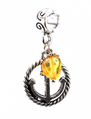 Подвеска-шарм для европейского браслета с натуральным янтарём лимонного цвета «Якорь», 609407053