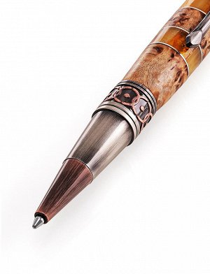 Ручка из латуни, украшенная древесиной карельской берёзы и натуральным янтарём, 810605300