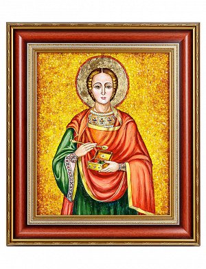 Икона «Святой целитель Пантелеймон», украшенная натуральным балтийским янтарём, 906907340