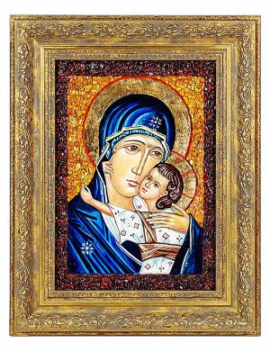 Икона Божией Матери «Елеуса», украшенная натуральным янтарём, 906907341