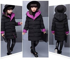Куртка утепленная детская для девочек с капюшоном двусторонняя