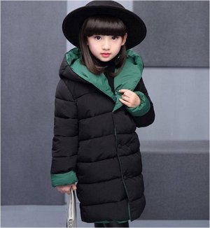 Куртка утепленная детская для девочек с капюшоном двусторонняя