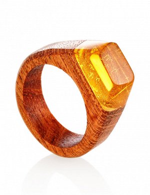 Деревянное кольцо, украшенное лимонным янтарём «Индонезия», 908204228