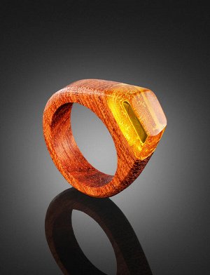 Деревянное кольцо, украшенное лимонным янтарём «Индонезия», 908204228