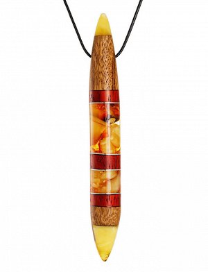 Крупный длинный кулон «Индонезия» из натурального балтийского янтаря и дерева, 904504235
