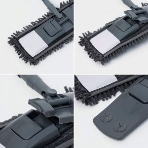 Швабра для мытья пола плоская Доляна, насадка микрофибра букли 42x12 см, телескопическая ручка 70 (120) см