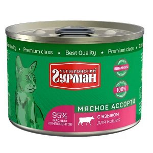 Влажный корм для кошек Четвероногий Гурман Мясное ассорти с языком 190 г