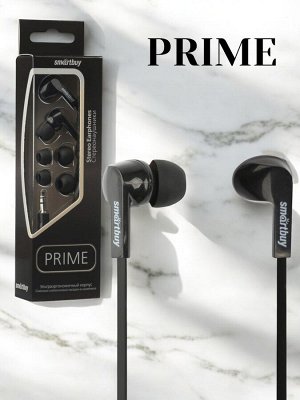 Наушники проводные PRIME, динамики диаметром 10 мм, плоский кабель, цвет черный, 3 пары вставок, внутриканальные (SBE-110)