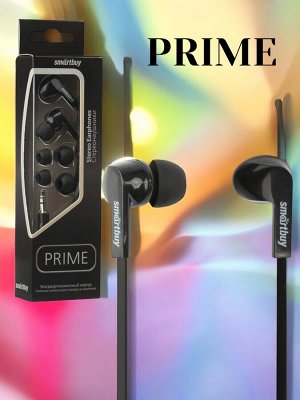 Наушники проводные PRIME, динамики диаметром 10 мм, плоский кабель, цвет черный, 3 пары вставок, внутриканальные (SBE-110)