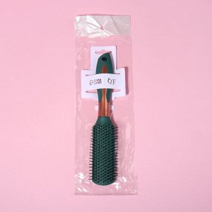 Расчёска массажная, прорезиненная ручка, 5x24(±1) см, цвет зелёный, золотистый