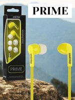 Наушники проводные PRIME, динамики диаметром 10 мм, плоский кабель, цвет желтый, 3 пары вставок, внутриканальные (SBE-160)
