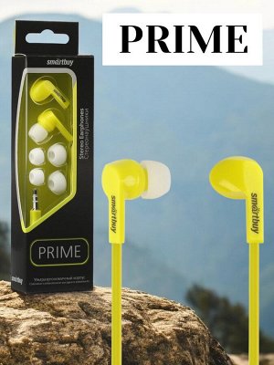 Наушники проводные PRIME, динамики диаметром 10 мм, плоский кабель, цвет желтый, 3 пары вставок, внутриканальные (SBE-160)