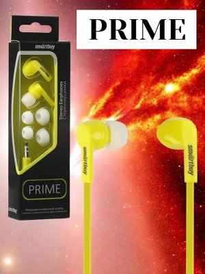 Наушники проводные PRIME, динамики диаметром 10 мм, плоский кабель, цвет желтый, 3 пары вставок, внутриканальные (SBE-160)