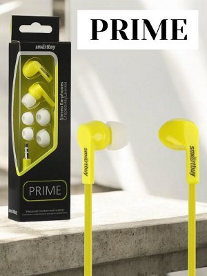 Наушники проводные PRIME, динамики диаметром 10 мм, плоский кабель, цвет желтый, 3 пары вставок, внутриканальные (SBE-160)