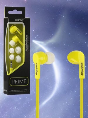 Наушники проводные PRIME, динамики диаметром 10 мм, плоский кабель, цвет желтый, 3 пары вставок, внутриканальные (SBE-160)