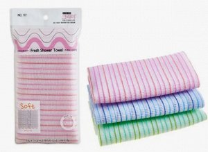 Мочалка для тела с плетением «Волна» полосатая "Fresh Shower Towel" (мягкая) размер 28 см х 100 см