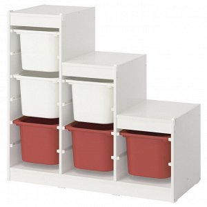 TROFAST, комбинация для хранения с коробками, белый / красный, 99x44x95 см