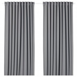 Занавески MAJGULL, накладные, 1 пара, с клейкой лентой/серые, 145x250 см