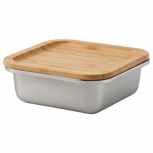 IKEA 365+, контейнер для пищевых продуктов с крышкой, квадратный из нержавеющей стали /бамбука, 600 мл
