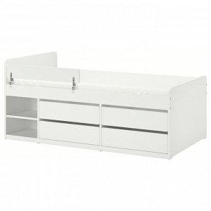 SL?KT / NATTAPA, кровать frm w strg + ограждение rl + рейка bd bse, белая, 90x200 см