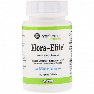 InterPlexus, Flora-Elite, 2 Billion CFU&#x27 - s, 60 Round Tablets