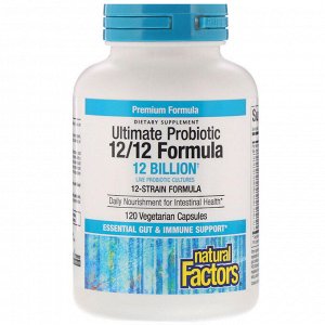 Natural Factors, Ultimate Probiotic, 12/12 Formula, 12 миллиардов КОЕ, 120 растительных капсул
