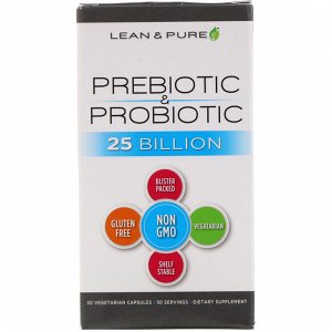 Lean & Pure, Комплекс пребиотиков и пробиотиков, 25 млрд, 30 вегетарианских капсул
