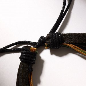 Браслет кожа «Сова» и ряд бусин, чёрный, d=9 см