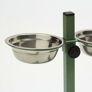 Подставка с мисками для кошек и собак Пижон, 2x250 мл, высота 25 см, разборная, зелёная