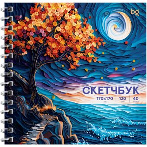 Скетчбук 40л., 170*170 BG ""Звездная ночь"", на гребне, матовая ламинация, выборочный лак, 120г/м2