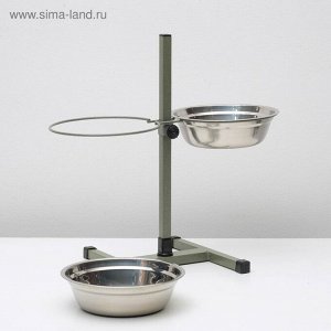 Подставка с мисками, 2 х 2 л, высота 50 см, разборная, зелёная