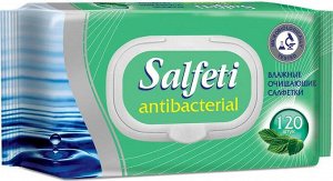 Салфетки влажные Salfeti Antibacterial,120шт. с пластиковым клапаном. Антибактериальные, без спирта, очищают от загрязнений оставляя ощущение свежести. пр. Авангард Россия