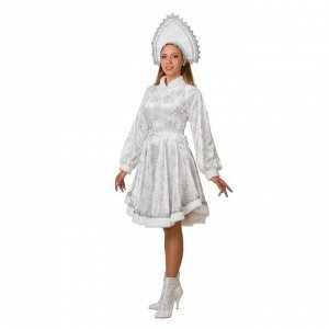 Карнавальный костюм "Снегурочка Амалия", платье, кокошник, р. 48, рост 170 см, цвет белый