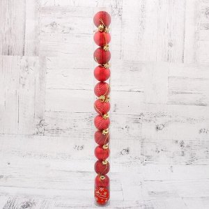 Набор шаров пластик d-4 см, 12 шт "Новогодние ветви" красный