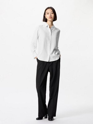 UNIQLO - блуза из искусственного шелка с мелким рисунком - 09 BLACK
